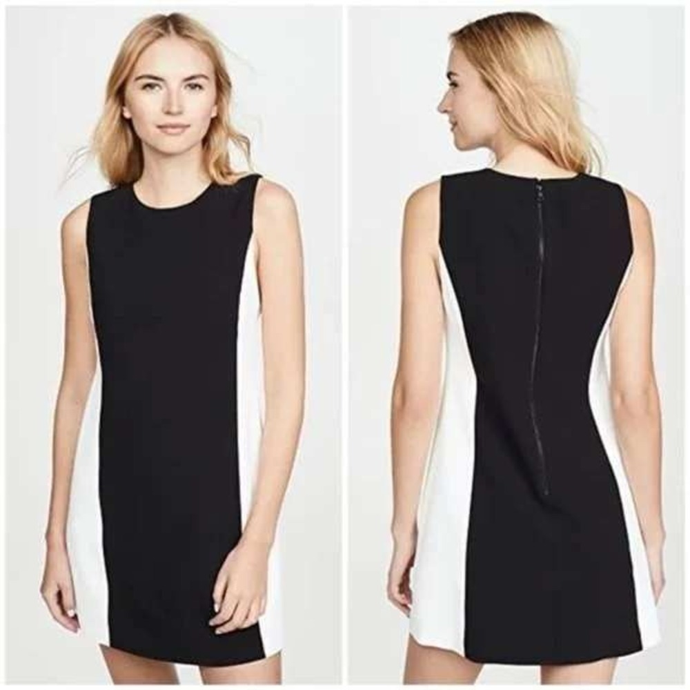 Alice + Olivia Coley Princess-Seam A-Line Shift Dress 4 Black White Minimalist‎